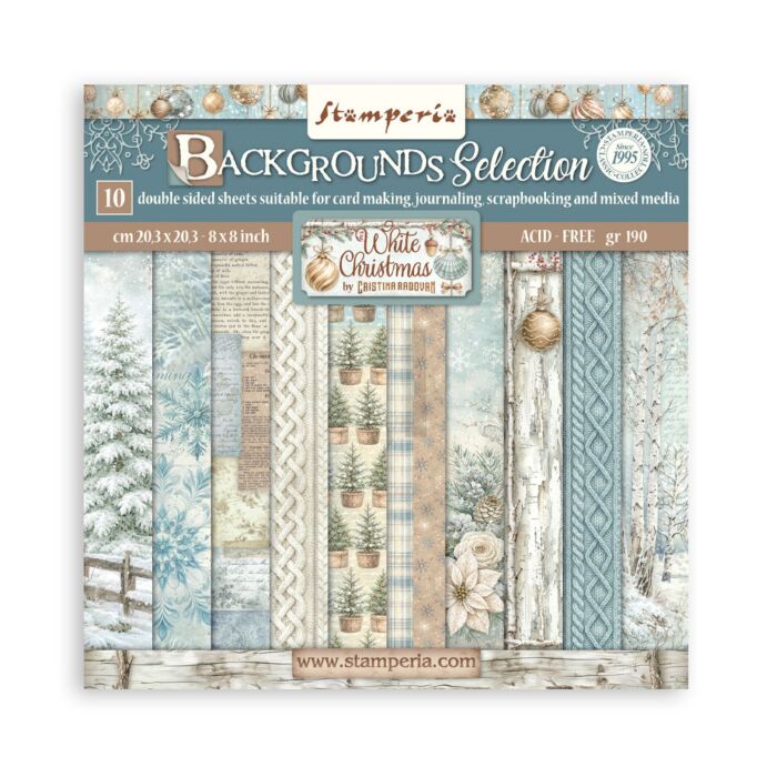 Stamperia White Christmas 8X8 Backgrounds Paper Pad