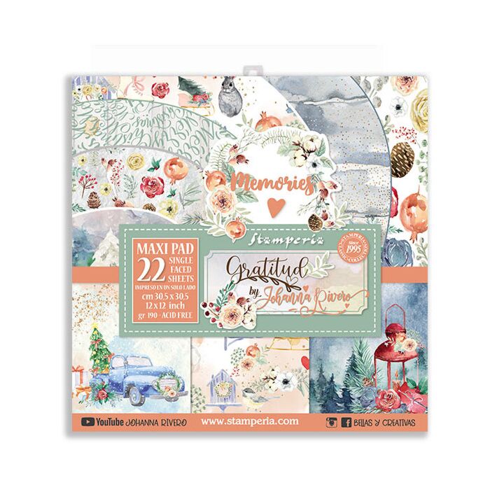 Stamperia Gratitud Maxi Paper Pad 12x12 - 22 Single-Sided Sheets (190gsm)