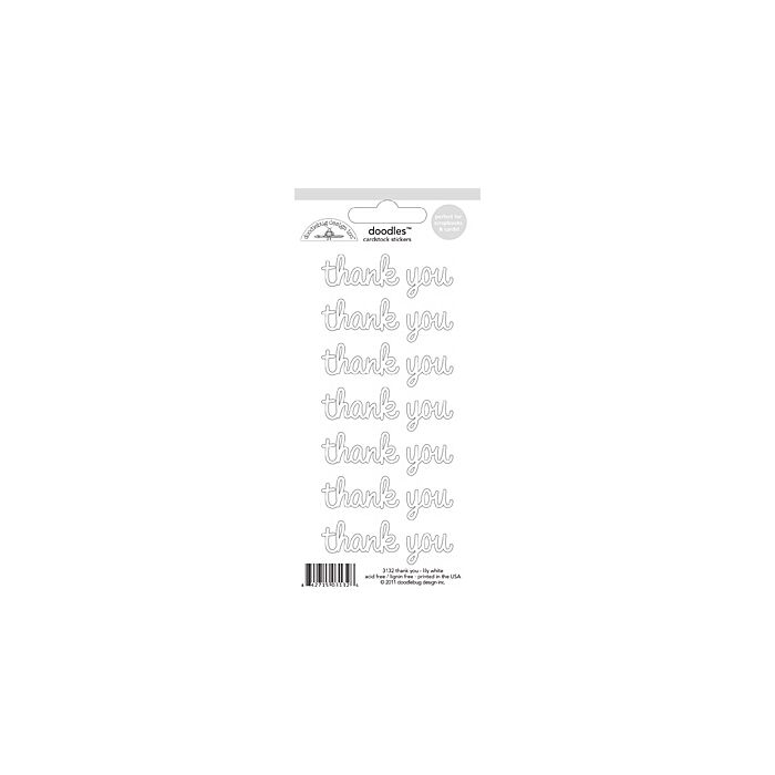 Doodlebug Designs - Doodles Cardstock Stickers - Thank you (White)