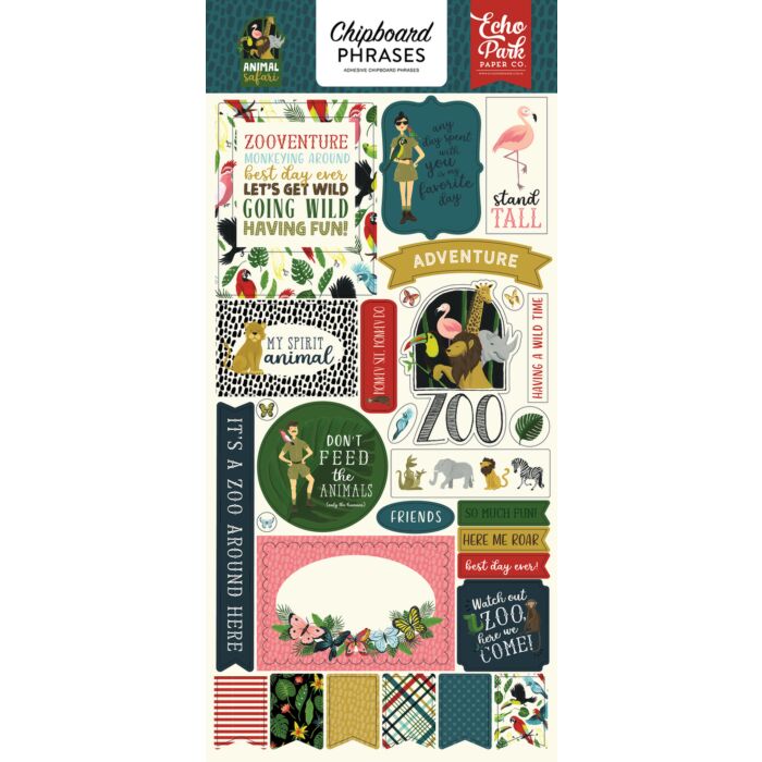 Echo Park - 6X13 Chipboard Phrases - Animal Safari