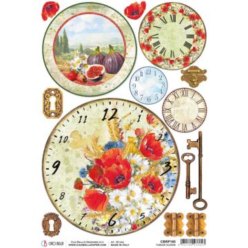 Ciao Bella Rice Paper Sheet A4 Tuscan Clocks, Under The Tuscan Sun