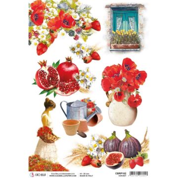 Ciao Bella Rice Paper Sheet A4 Harvest, Under The Tuscan Sun