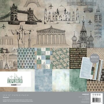 Kaisercraft Paper Pack 12"X12" 12/Pkg Explorer