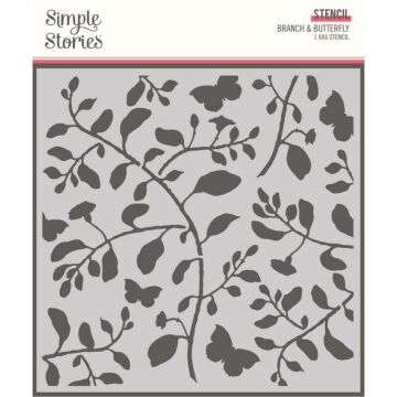 Simple Stories Simple Vintage Cottage Fields Stencil 6"X6" Branch & Butterfly