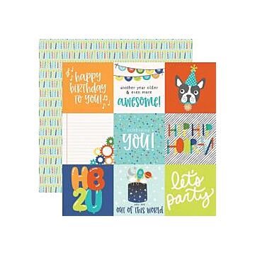 Simple Stories Birthday Blast Double-Sided Cardstock 12"X12" 4"X4" Elements