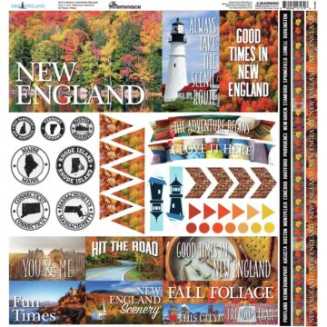 Reminisce Elements Cardstock Stickers 12"X12" New England