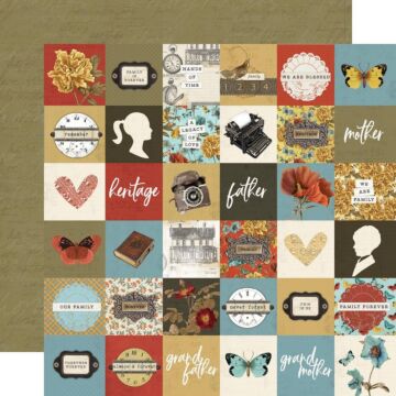 Simple Stories Simple Vintage Ancestry Double-Sided Cardstock 12"X12" 2"X2" Elements