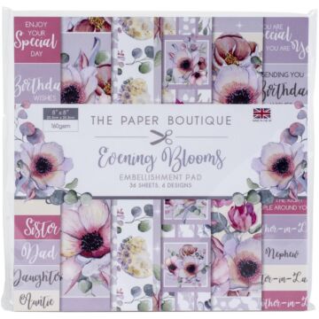 The Paper Boutique Embellishments Pad 8"X8" 36/Pkg Evening Blooms, 6 Designs