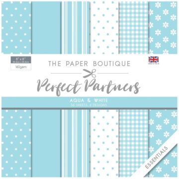 The Paper Boutique Perfect Partners Paper Pad 8"X8" 36/Pkg Aqua & White