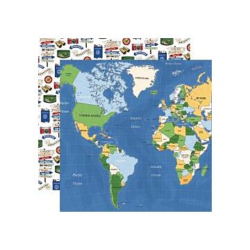 Carta Bella Our Travel Adventure Double-Sided Cardstock 12"X12" World Map