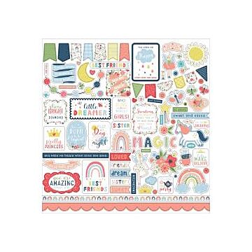Echo Park Little Dreamer Girl Cardstock Stickers 12"X12"-Elements