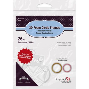 Scrapbook Adhesives 3D Foam Circle Frames 26/Pkg Permanent, White, .08"