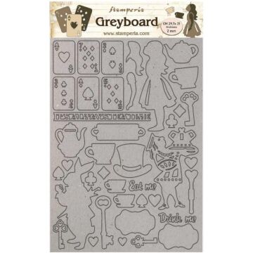 Stamperia Greyboard Cut-Outs A4 2mm Thick Alice Elements