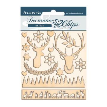Stamperia Decorative Chips 5.5"X5.5" Deer, Pink Christmas
