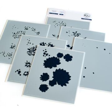 Pinkfresh Studio Stencils 4.25"X5.25" 6/Pkg Dahlia Bunch Layering