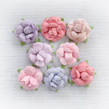 Little Birdie Angel Rose Paper Flowers 8/Pkg-Fairy Sparkle