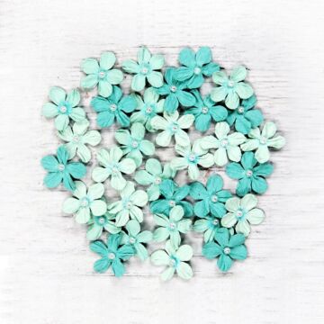 Little Birdie Pearl Petites Paper Flowers 32/Pkg-Arctic Ice