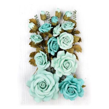 Nicole Crafts Little Birdie Rosalind Paper Flowers 21/Pkg Arctic Ice