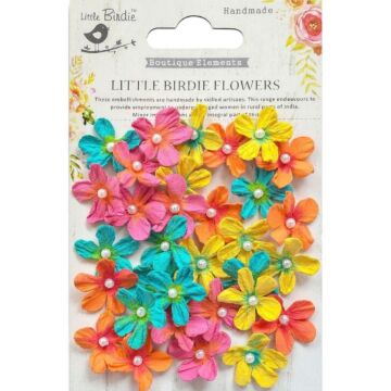 Little Birdie Pearl Petites Paper Flowers 32/Pkg-Vivid Palette