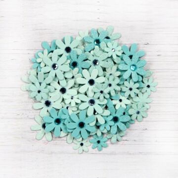 Little Birdie Sparkle Florettes Paper Flowers 60/Pkg-Arctic Ice