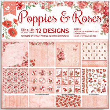 Nicole Crafts Little Birdie Cardstock Pack 12"X12" 12/Pkg Poppies & Roses