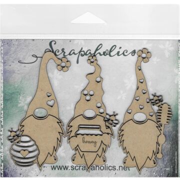 Scrapaholics Laser Cut Chipboard 2mm Thick Bee Gnomes, 3/Pkg 4" To 1.5"