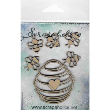 Scrapaholics Laser Cut Chipboard 2mm Thick Beehives & Bees, 7/Pkg 2" To 0.75"