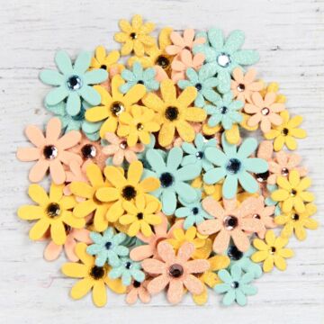 Little Birdie Sparkle Florettes Paper Flowers 80/Pkg-Pastel Palette