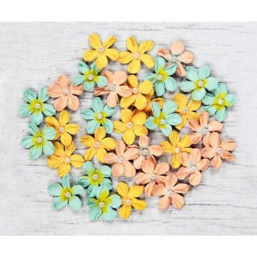 Little Birdie Pearl Petites Paper Flowers 32/Pkg-Pastel Palette
