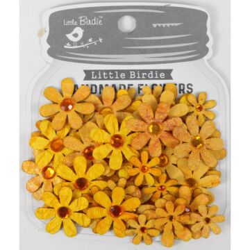 Little Birdie Sparkle Florettes Paper Flowers 60/Pkg-Honey Apricot