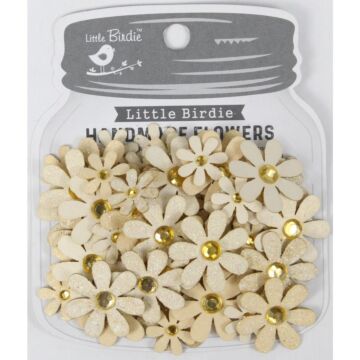 Little Birdie Sparkle Florettes Paper Flowers 60/Pkg-Ivory Pearl
