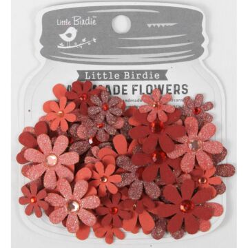 Little Birdie Sparkle Florettes Paper Flowers 60/Pkg-Scarlet Blend