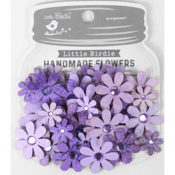 Little Birdie Sparkle Florettes Paper Flowers 60/Pkg-Lavender Whisper