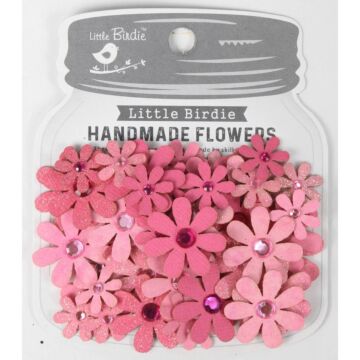 Little Birdie Sparkle Florettes Paper Flowers 60/Pkg-Rosy Note