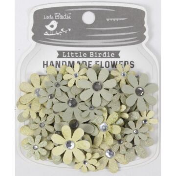 Little Birdie Sparkle Florettes Paper Flowers 60/Pkg-Sage Cream