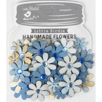 Little Birdie Sparkle Florettes Paper Flowers 60/Pkg-Aqua Splash
