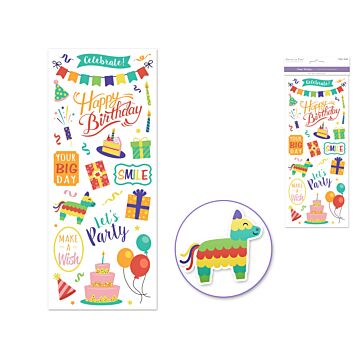 Paper Craft Sticker: 5"x12" Classic Themes 'Clear' Photo Safe - Happy Birthday