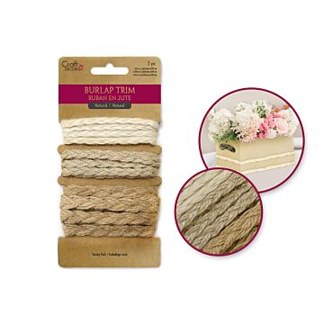 Craft Décor Ribbons: Natural Burlap Trim Multi-Pack 3yds (1yd x 3) - Braided Trims