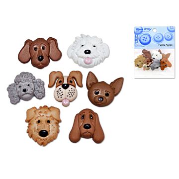 Dress-it-up Bits: Craft/Scrapbook Button Embellishments Fuzzy Faces Dogs