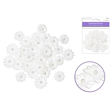 Floral Embellish: 0.8cm+2cm Handmade Paper x32 w/Pearls- White