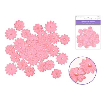 Floral Embellish: 0.8cm+2cm Handmade Paper w/Pearls - Pink
