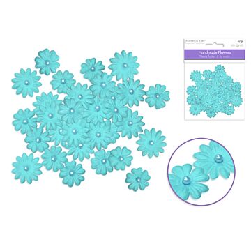 Floral Embellish: 0.8cm+2cm Handmade Paper w/Pearls - Blue