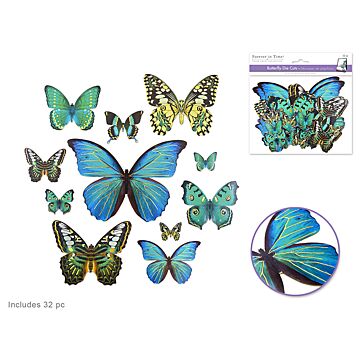 Paper Craft Emb: Butterfly Die Cuts w/Foil Accents x33 - Blue