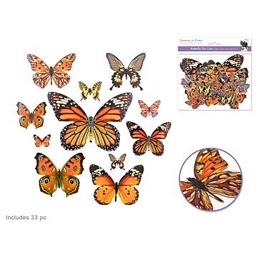 Paper Craft Emb: Butterfly Die Cuts w/Foil Accents x33 - Orange