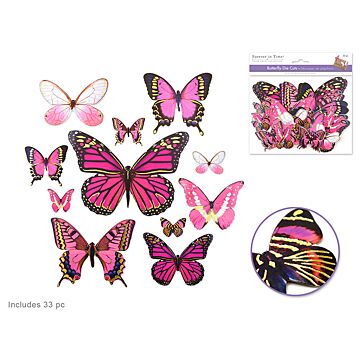 Paper Craft Emb: Butterfly Die Cuts w/Foil Accents x33 - Pink
