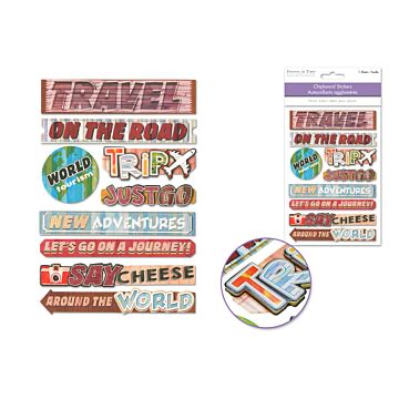 Handmade Sticker: 4.9"x7.3" 3D Chipboard Sentiments - Travel