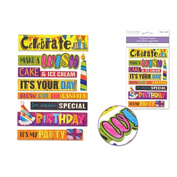 Handmade Sticker: 4.9"x7.3" 3D Chipboard Sentiments - Celebrate
