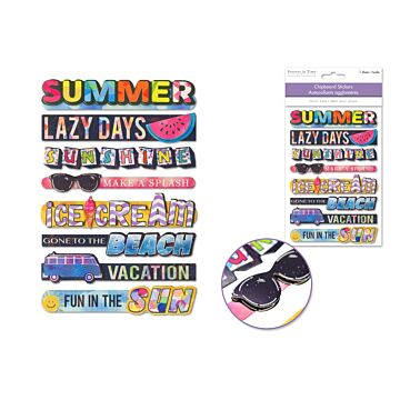 Handmade Sticker: 4.9"x7.3" 3D Chipboard Sentiments - Fun in the Sun
