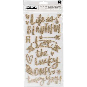 Amy Tan Hustle & Heart Thickers Stickers 72/Pkg-Phrase, Gold Glitter & White