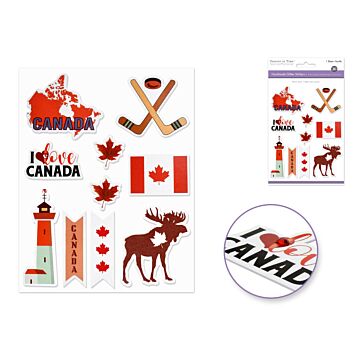 Handmade Sticker: 4.5"x5.5" 3D Glitter - I Love Canada